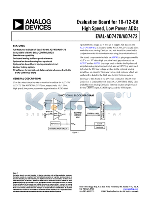 EVAL-AD7470_07 datasheet - Evaluation Board for 10-/12-Bit High Speed, Low Power ADCs