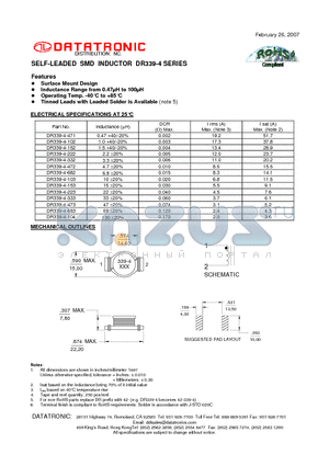 DR339-4-153 datasheet - SELF-LEADED SMD INDUCTOR
