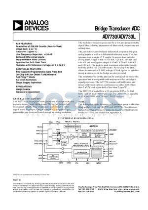 EVAL-AD7730EB datasheet - Bridge Transducer ADC