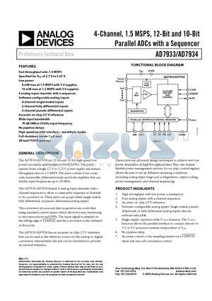 EVAL-AD7933CB datasheet - 4-Channel, 1.5 MSPS, 12-Bit and 10-Bit Parallel ADCs with a Sequencer