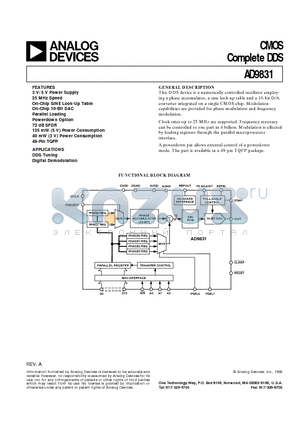 EVAL-AD9831EB datasheet - CMOS Complete DDS