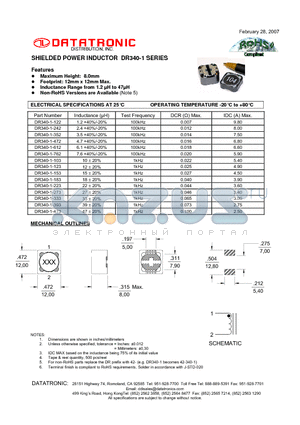 DR340-1-273 datasheet - SHIELDED POWER INDUCTOR