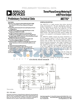 EVAL-ADE7752EB datasheet - Three Phase Energy Metering IC with Pulse Output