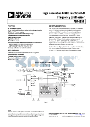 EVAL-ADF4157EB1Z1 datasheet - High Resolution 6 GHz Fractional-N Frequency Synthesizer