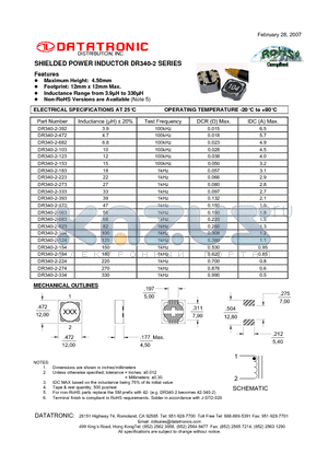 DR340-2-154 datasheet - SHIELDED POWER INDUCTOR