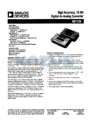 AD1139 datasheet - High Accuracy 18-Bit Digital-to-Analog Converter