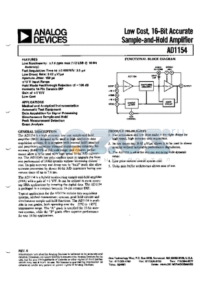 AD1154AD datasheet - Low Cost, 16-Bit Accurate Sample-and-Hold Amplifier