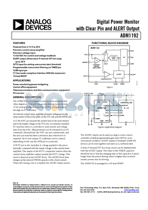 EVAL-ADM1192EBZ datasheet - Digital Power Monitor with Clear Pin and ALERT Output