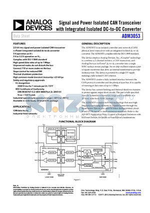 EVAL-ADM3053EBZ datasheet - Signal and Power Isolated CAN Transceiver