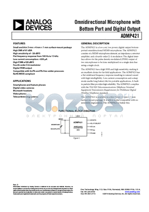 EVAL-ADMP421Z datasheet - Omnidirectional Microphone with Bottom Port and Digital Output