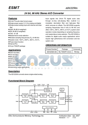 AD12250A datasheet - 24 bit, 96 kHz Stereo A/D Converter