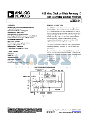 EVAL-ADN2804EB datasheet - 622 Mbps Clock and Data Recovery IC with Integrated Limiting Amplifier