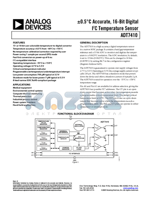 EVAL-ADT7410EBZ datasheet - a0.5`C Accurate, 16-Bit Digital I2C Temperature Sensor