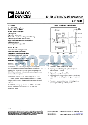 AD12401 datasheet - 12-Bit, 400 MSPS A/D Converter