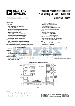EVAL-ADUC7020QS datasheet - Precision Analog Microcontroller 12-bit Analog I/O, ARM7TDMI  MCU