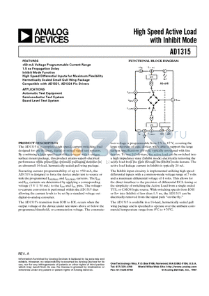 AD1315 datasheet - High Speed Active Load with Inhibit Mode