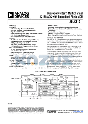 EVAL-ADUC812QS datasheet - MicroConverter^, Multichannel 12-Bit ADC with Embedded Flash MCU