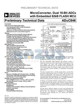 EVAL-ADUC846QSP datasheet - MicroConverter, Dual 16-Bit ADCs with Embedded 62kB FLASH MCU