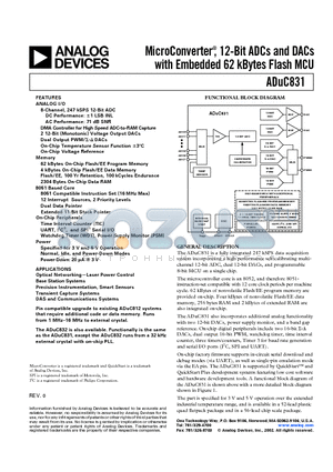 EVAL-ADUC831QSZ datasheet - MicroConverter^, 12-Bit ADCs and DACs with Embedded 62 kBytes Flash MCU