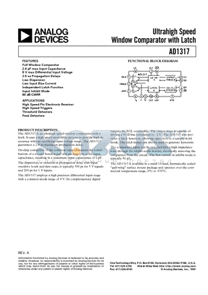 AD1317 datasheet - Ultrahigh Speed Window Comparator with Latch