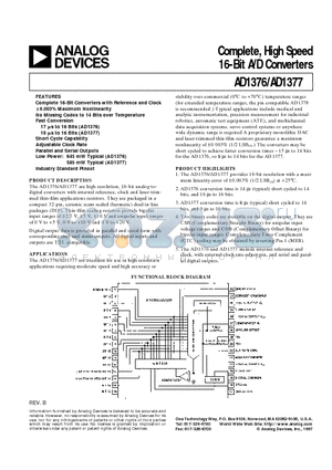 AD1376JD datasheet - Complete, High Speed 16-Bit A/D Converters