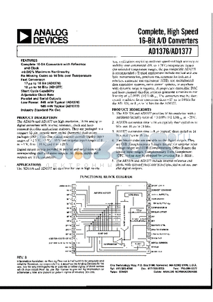 AD1376KD datasheet - Complete, High Speed 16-Bit A/D Converter