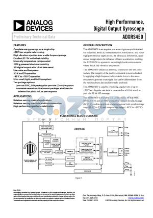 EVAL-ADXRS450Z datasheet - HIgh Performance, Digital Output Gyroscope