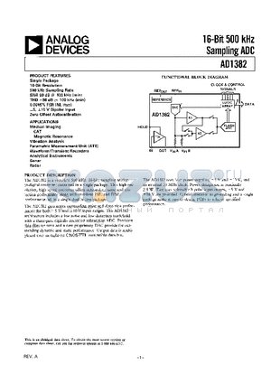 AD1382 datasheet - 16-Bit 500 kHz Sampling ADC