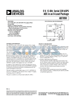 EVAL-CONTROLBRD2 datasheet - 5 V, 12-Bit, Serial 220 kSPS ADC in an 8-Lead Package