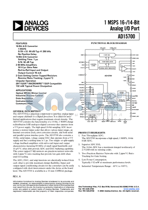 AD15700BCA datasheet - 1 MSPS 16-/14-Bit Analog I/O Port