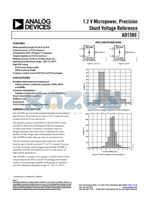 AD1580BKSZ-REEL7 datasheet - 1.2 V Micropower, Precision