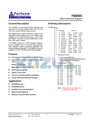 FS8855-15PL datasheet - 500mA LDO Linear Regulator