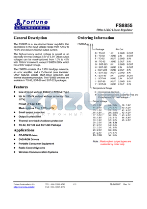 FS8855-16CJ datasheet - 500mA LDO Linear Regulator