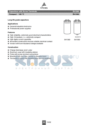 B41560A8339M000 datasheet - Capacitors with Screw Terminals