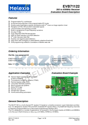 EVB71122A-433-FSK-A datasheet - 300 to 930MHz Receiver Evaluation Board Description