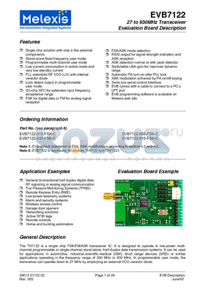 EVB7122-315-FM-A datasheet - 27 to 930MHz Transceiver Evaluation Board Description