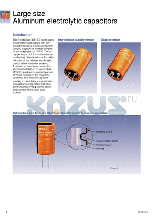 B41607 datasheet - Large size Aluminum electrolytic capacitors