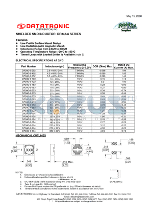 DR340-6-552 datasheet - SHIELDED SMD INDUCTOR