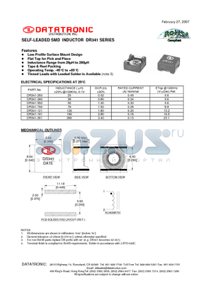 DR341-260 datasheet - SELF-LEADED SMD INDUCTOR