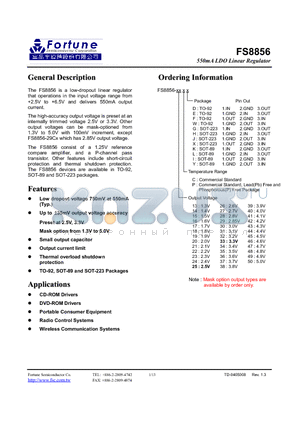 FS8856-15CI datasheet - 550mA LDO Linear Regulator