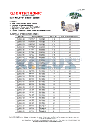 DR349-1-124 datasheet - SMD INDUCTOR