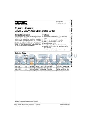 FSA1156 datasheet - Low RON Low Voltage SPST Analog Switch