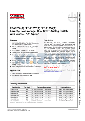 FSA1256A_11 datasheet - Low-RON Low-Voltage, Dual SPDT Analog Switch with Low-ICCT A Option