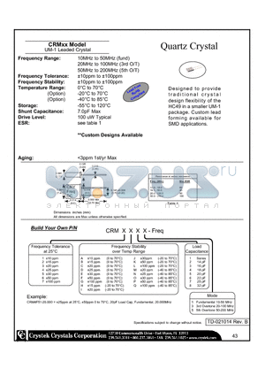 CRM3G25-20.000 datasheet - Quartz Crystal