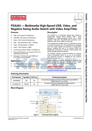 FSA203 datasheet - Multimedia High-Speed USB, Video, and Negative Swing Audio Switch with Video Amp/Filter