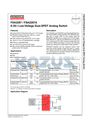 FSA2267L10X datasheet - 0.35 ohm Low Voltage Dual-SPDT Analog Switch