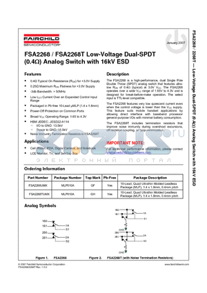 FSA2268 datasheet - Low-Voltage Dual-SPDT (0.4OHM) Analog Switch with 16kV ESD