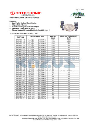 DR349-3-154 datasheet - SMD INDUCTOR