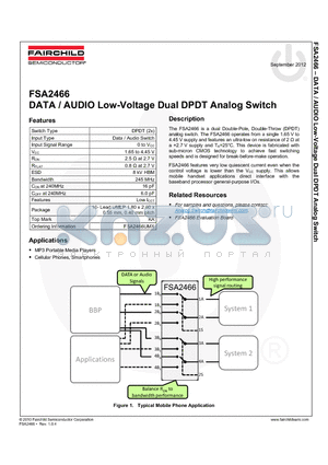 FSA2466 datasheet - DATA / AUDIO Low-Voltage Dual DPDT Analog Switch