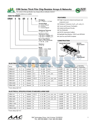 CRN068SL102FAM datasheet - Thick Film Chip Resistor Arrays & Networks